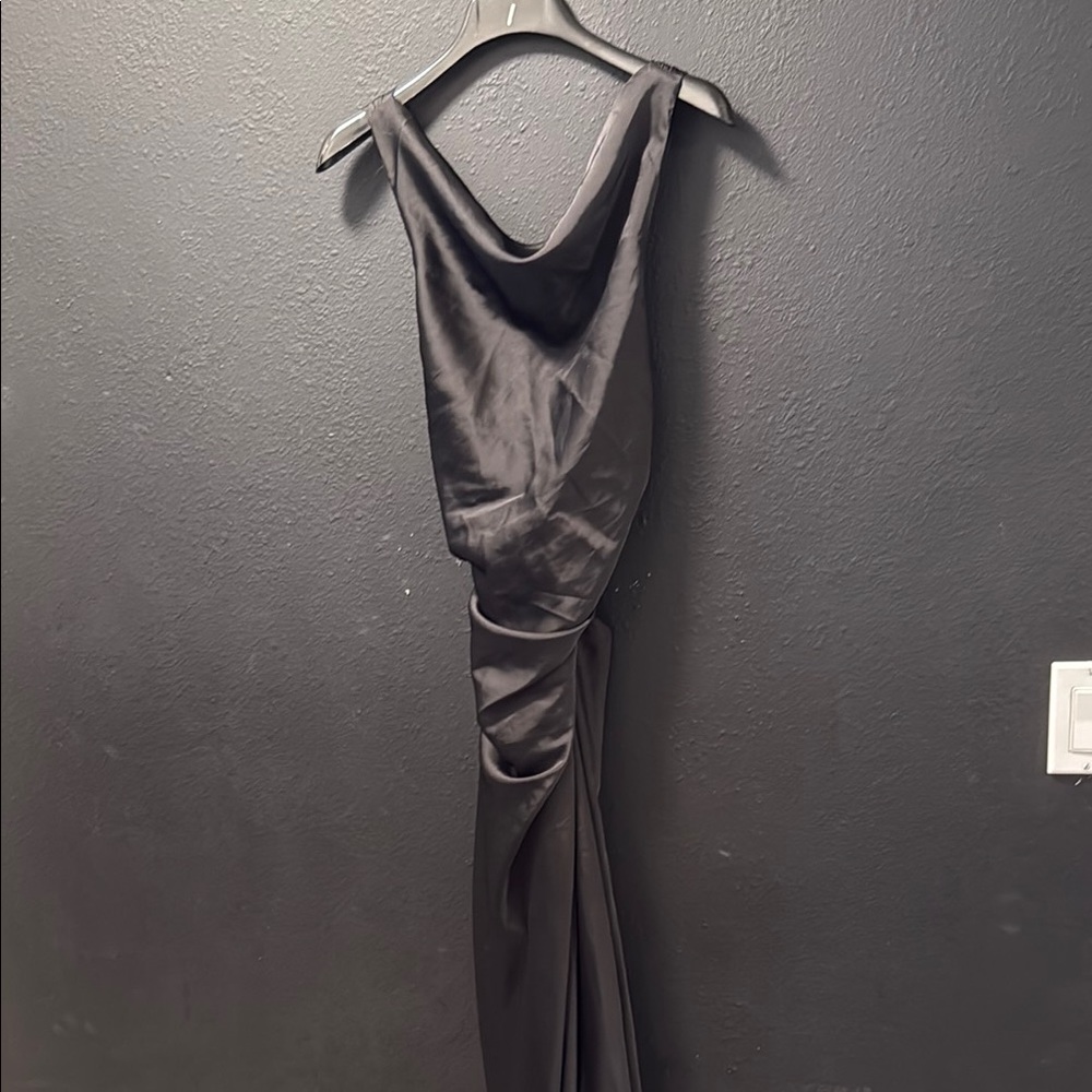 Lulu’s Effortlessly Sensational Black Satin Backless Maxi Dress Medium - Picture 7 of 9